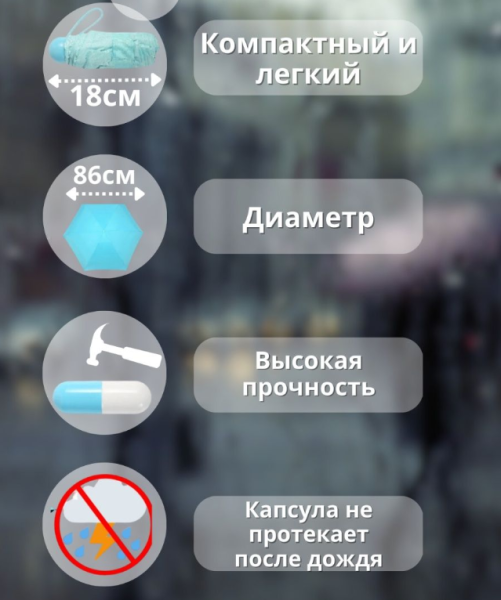 Зонт - мини в капсуле Mini Pocket Umbrella / Карманный зонт / Цвет МИКС